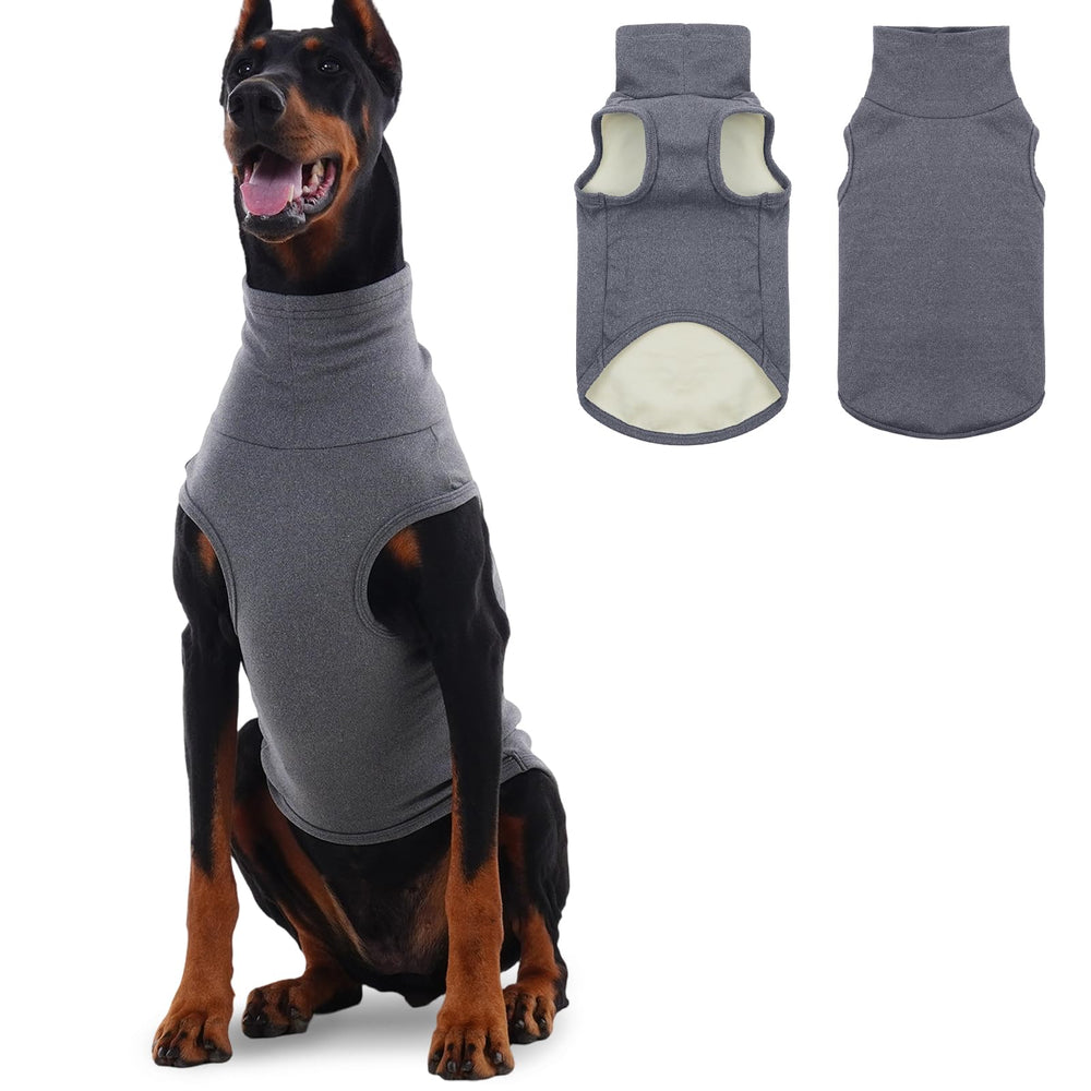 ROZKITCH dog sweater front view in grey fleece for chilly days