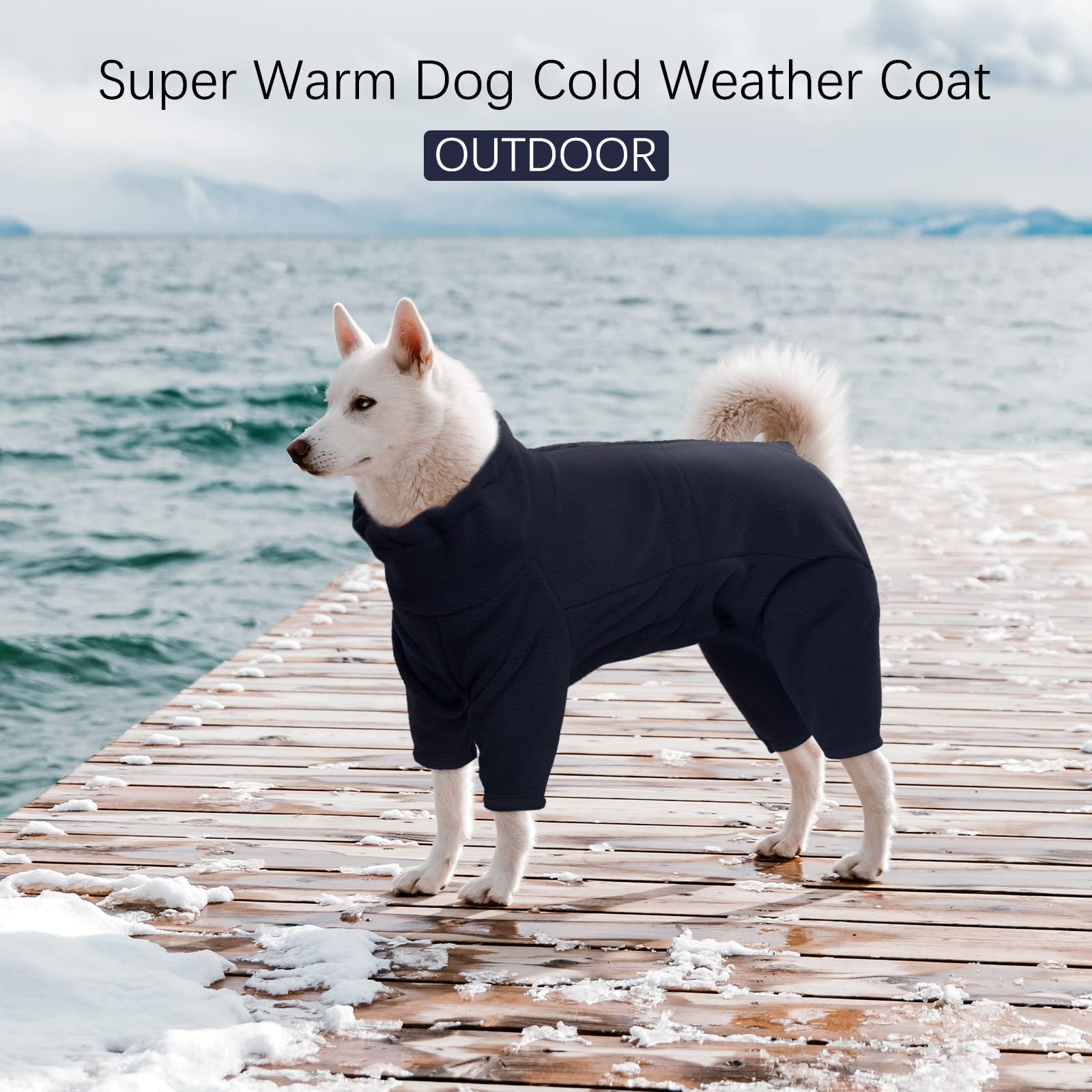 rozkitch dog winter coat back view demonstrates full body coverage on frosty days.