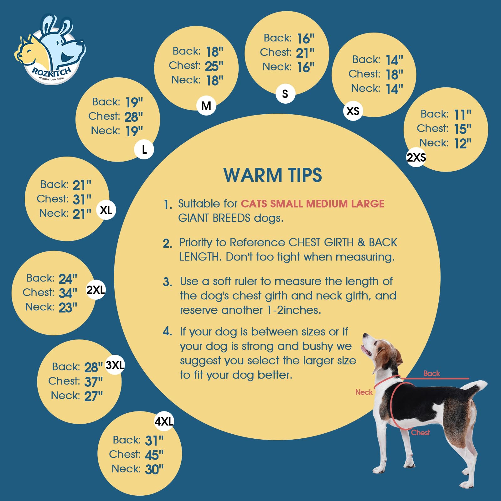ROZKITCH dog winter coat drawstring neck adjusts warmth and fit