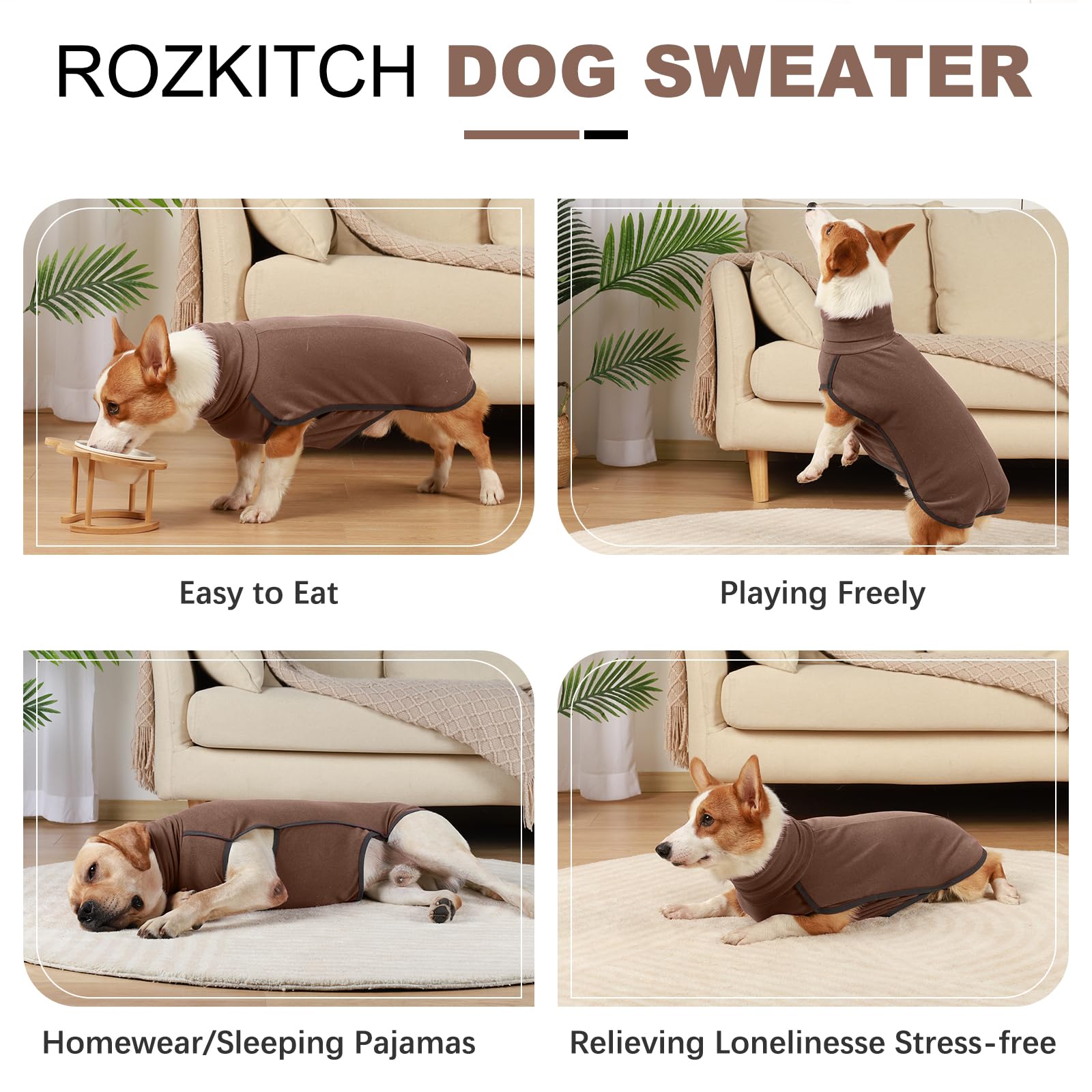 ROZKITCH warm dog sweater side with adjustable straps for secure fit.