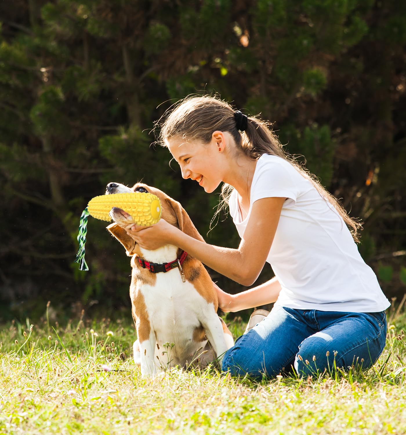 RQYUNMXI Corn Dog Toy keeps dogs busy during chewing play and solo sessions.