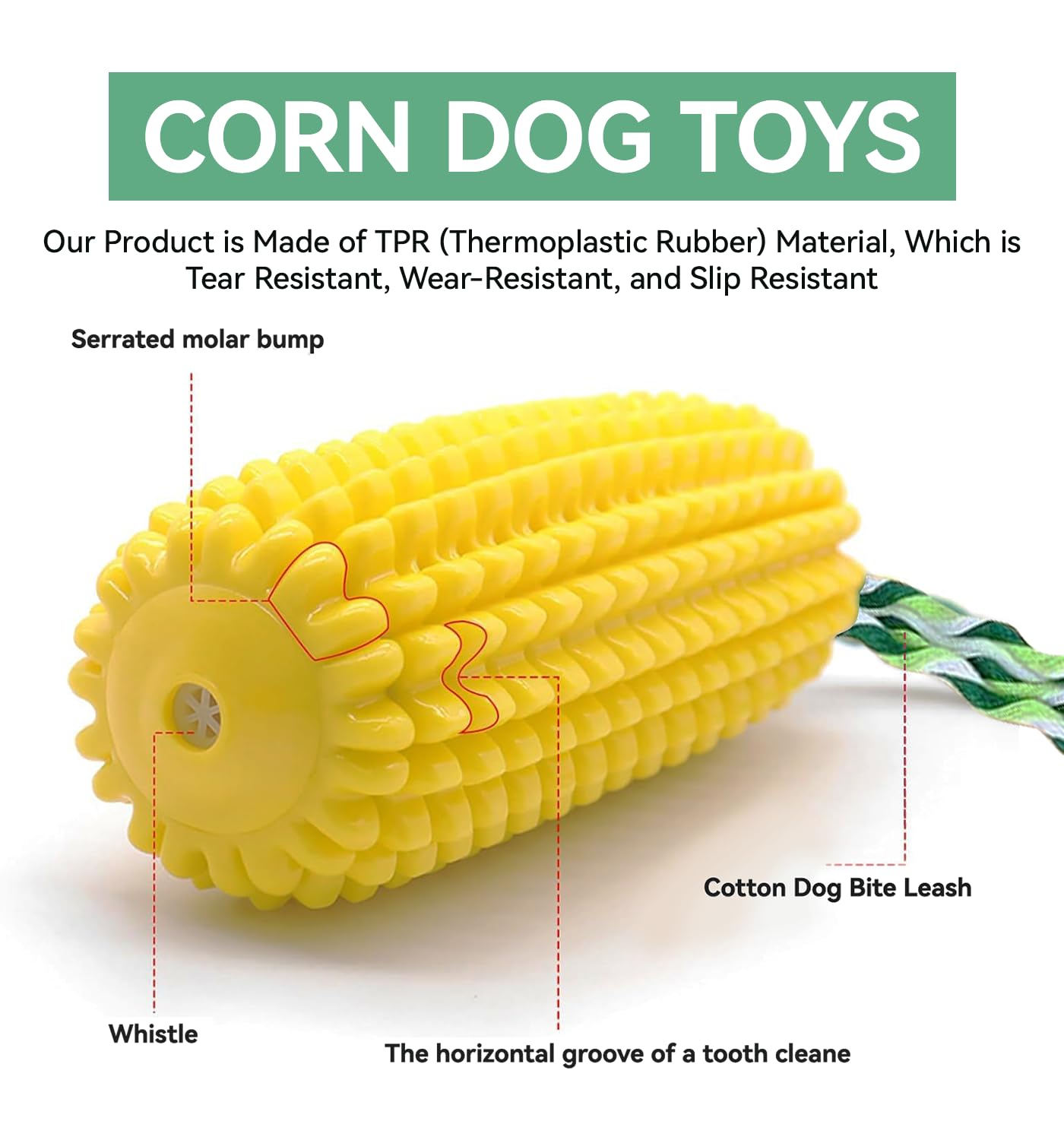 RQYUNMXI Corn Dog Toy is built with bite-resistant TPR for long-lasting chewing.