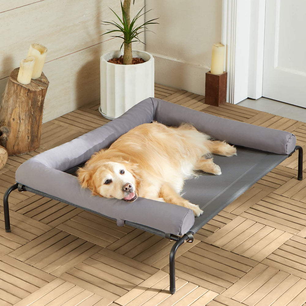 RRPETHOME cooling elevated dog bed frame with durable metal for indoor or outdoor use.