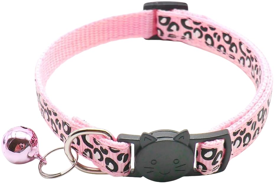 RSACCSKY leopard-pattern breakaway cat collar pink, quick-release safety for curious kitties.