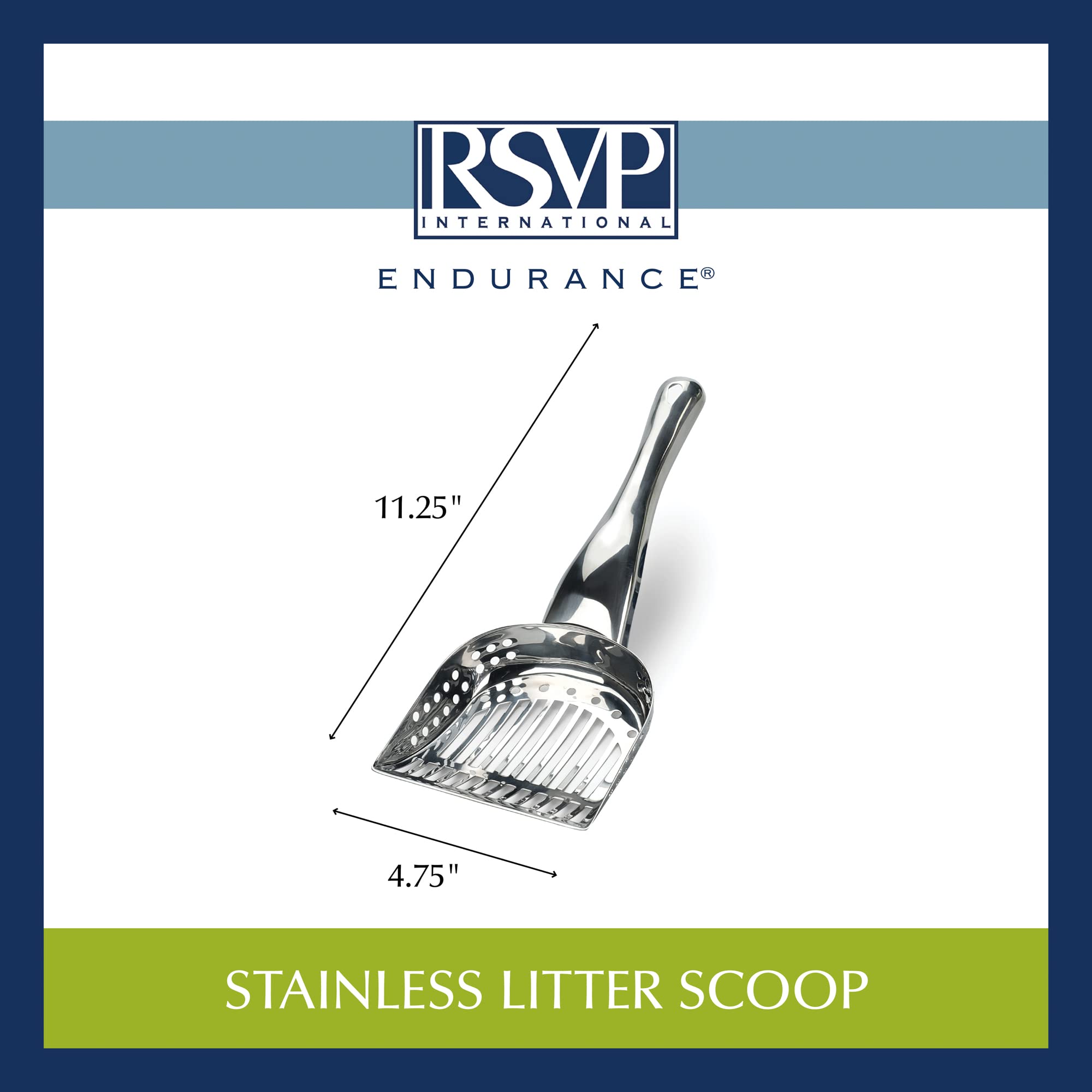 RSVP International Endurance scoop easy-clean surface cleans with soap and water after use.