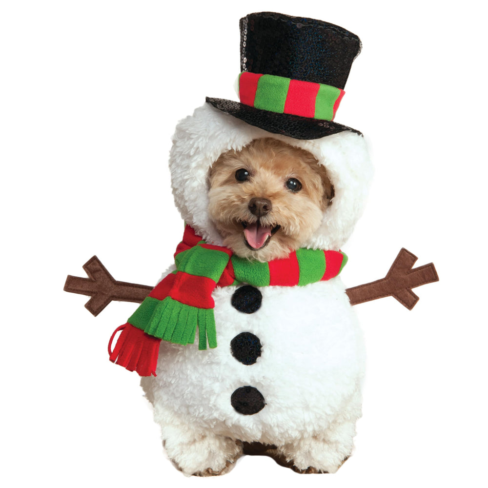 Rubies Walking Snowman pet costume arm attachments showcase playful movement for festive photos