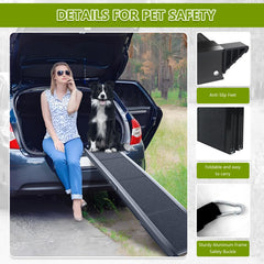 RUBLELITIE dog ramp folded compact for easy storage in car trunks.