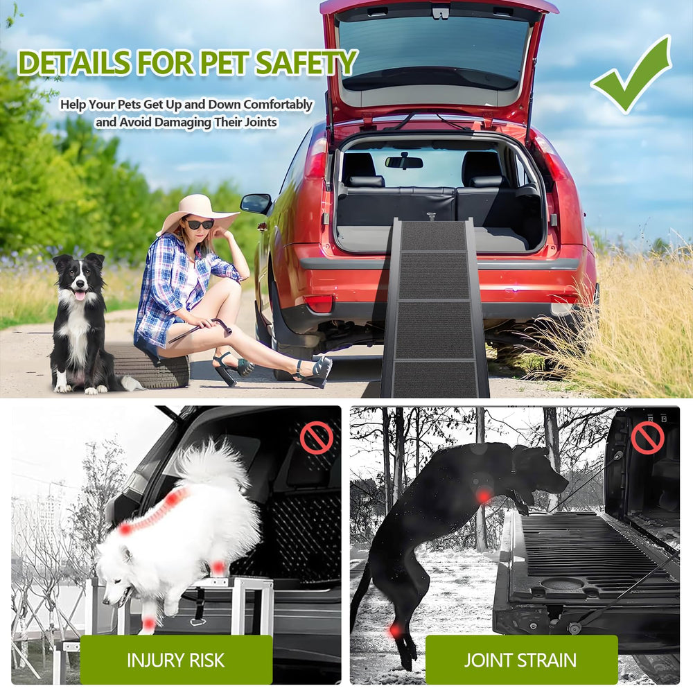 RUBLELITIE dog ramp heavy-duty aluminum frame supports up to 250 lbs.
