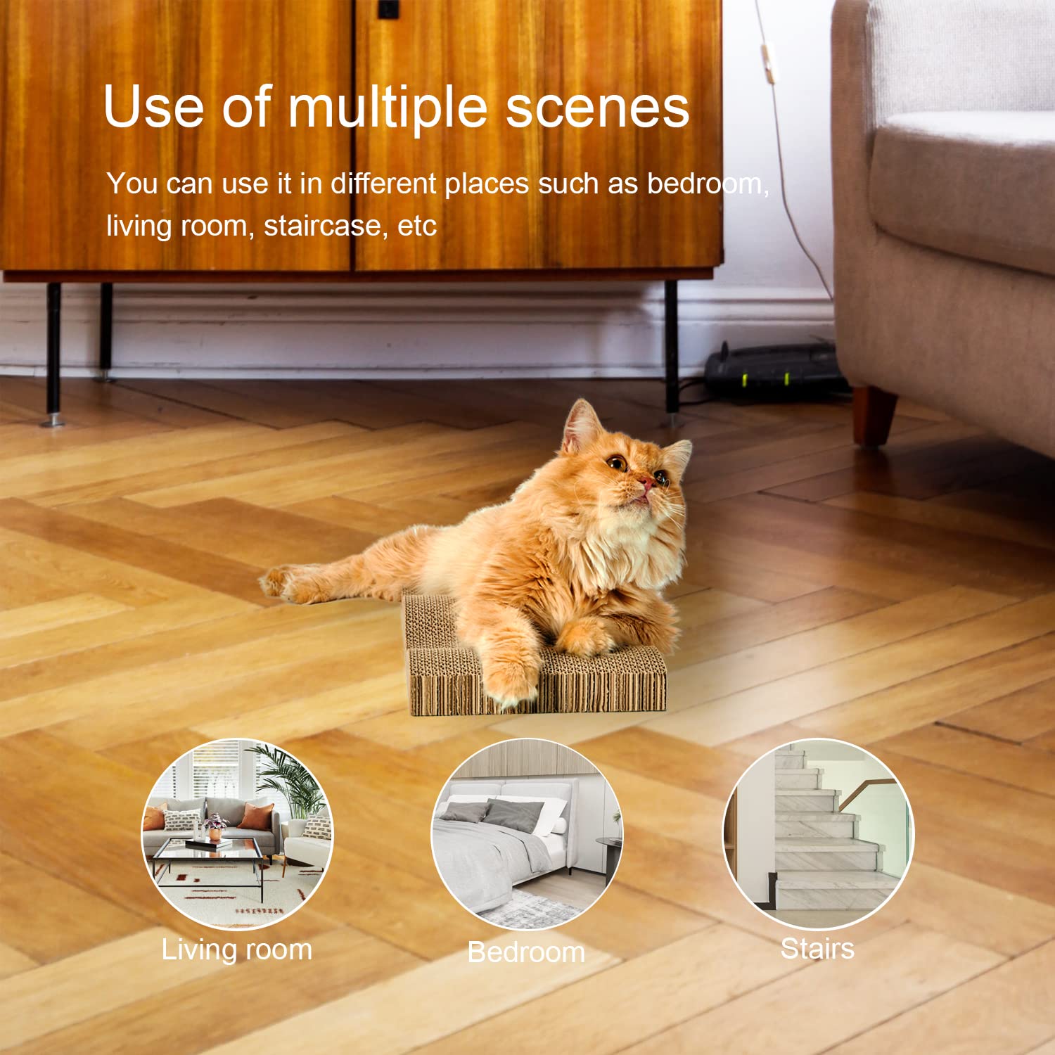 RUBMEOW scratcher box placed to protect furniture by redirecting claws in home use