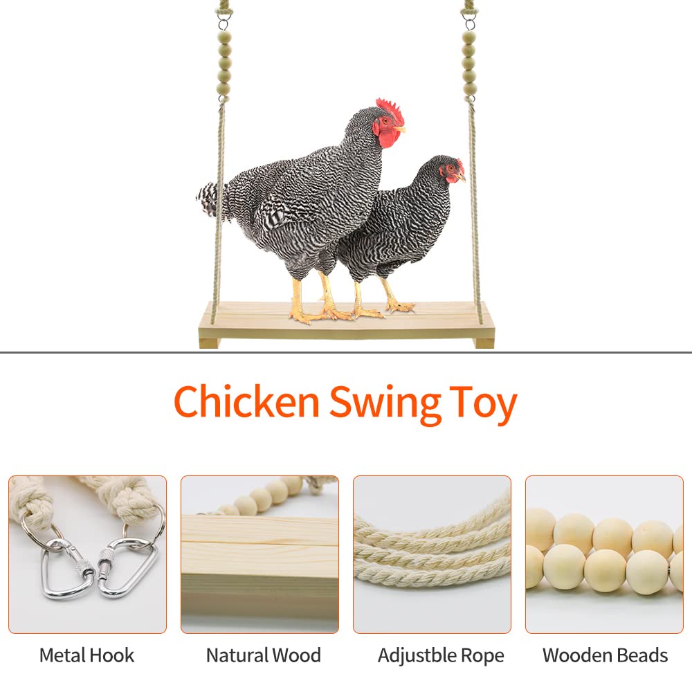 Ruby Q chicken swing toy natural wood texture offers a durable, easy-grip surface.