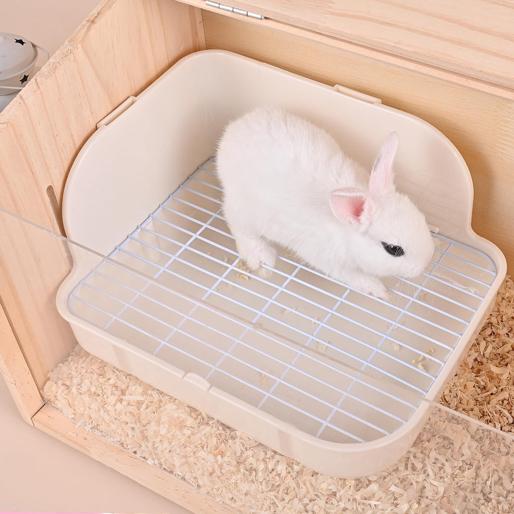 RubyHome corner-design litter box fits cages neatly.