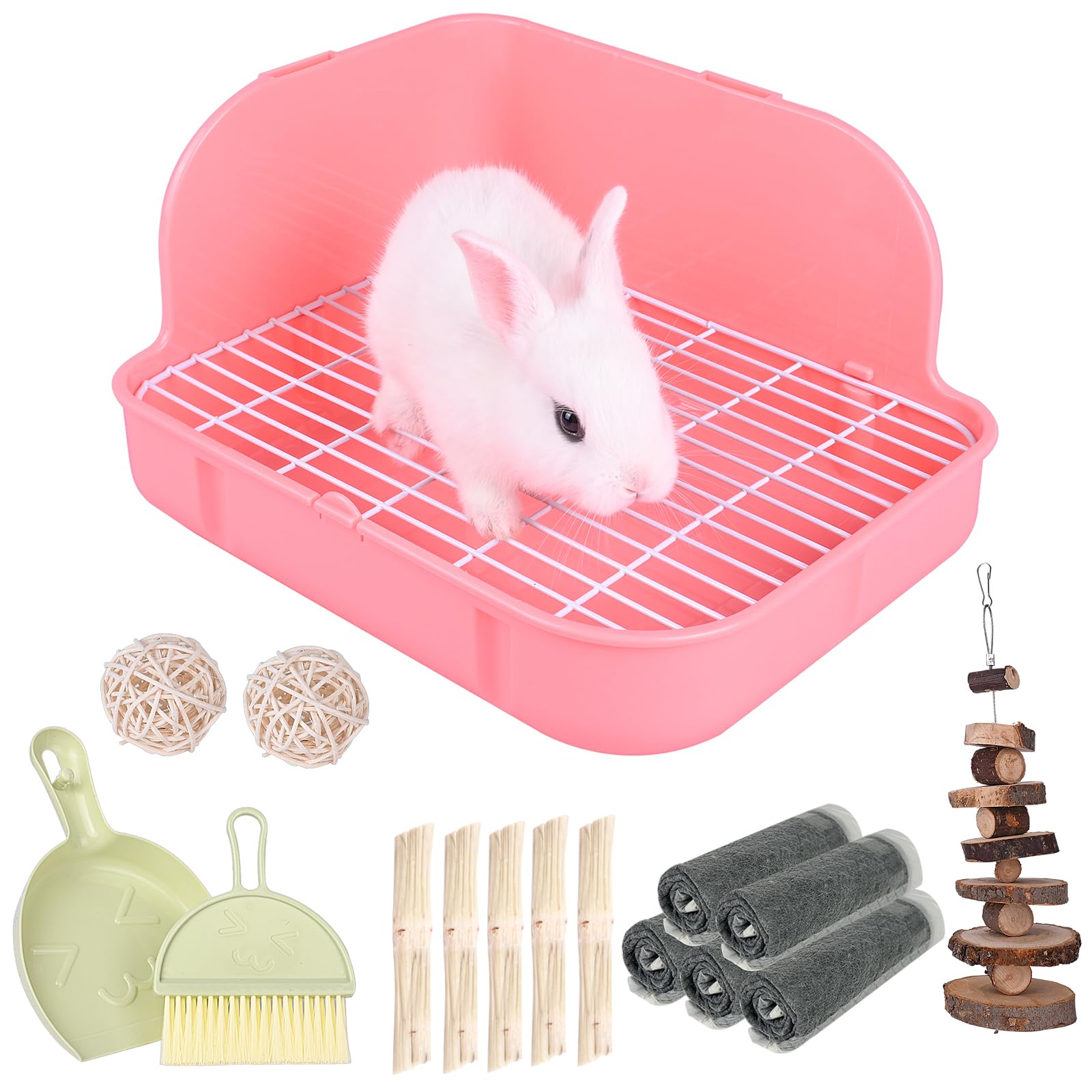 RUBYHOME rabbit litter box corner view highlights space-saving design for cages.