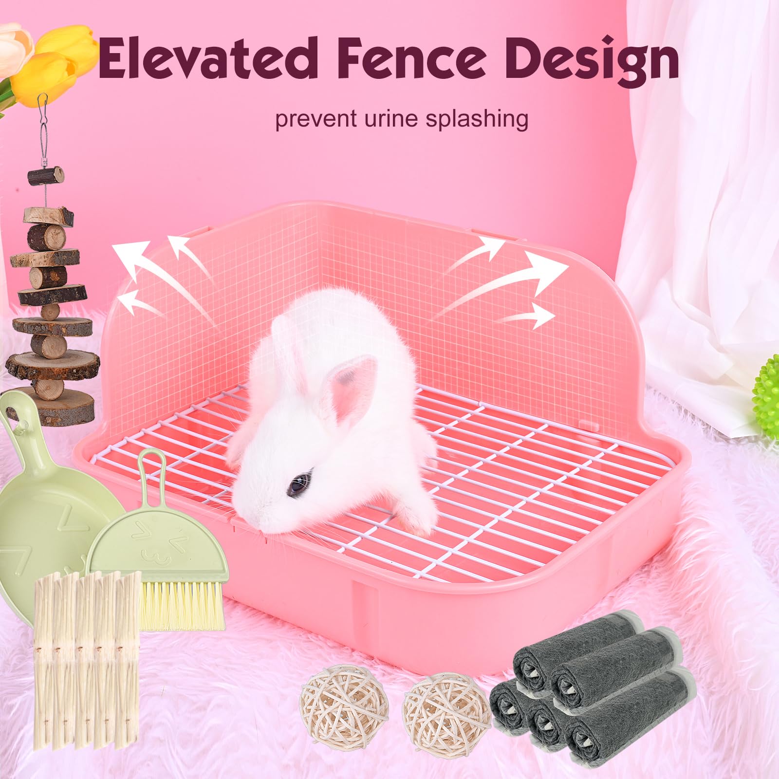 RUBYHOME rabbit litter box deep design emphasizes roomy interior to reduce spills.