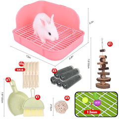 RUBYHOME rabbit litter box inside grid shows removable grid for easy cleaning.