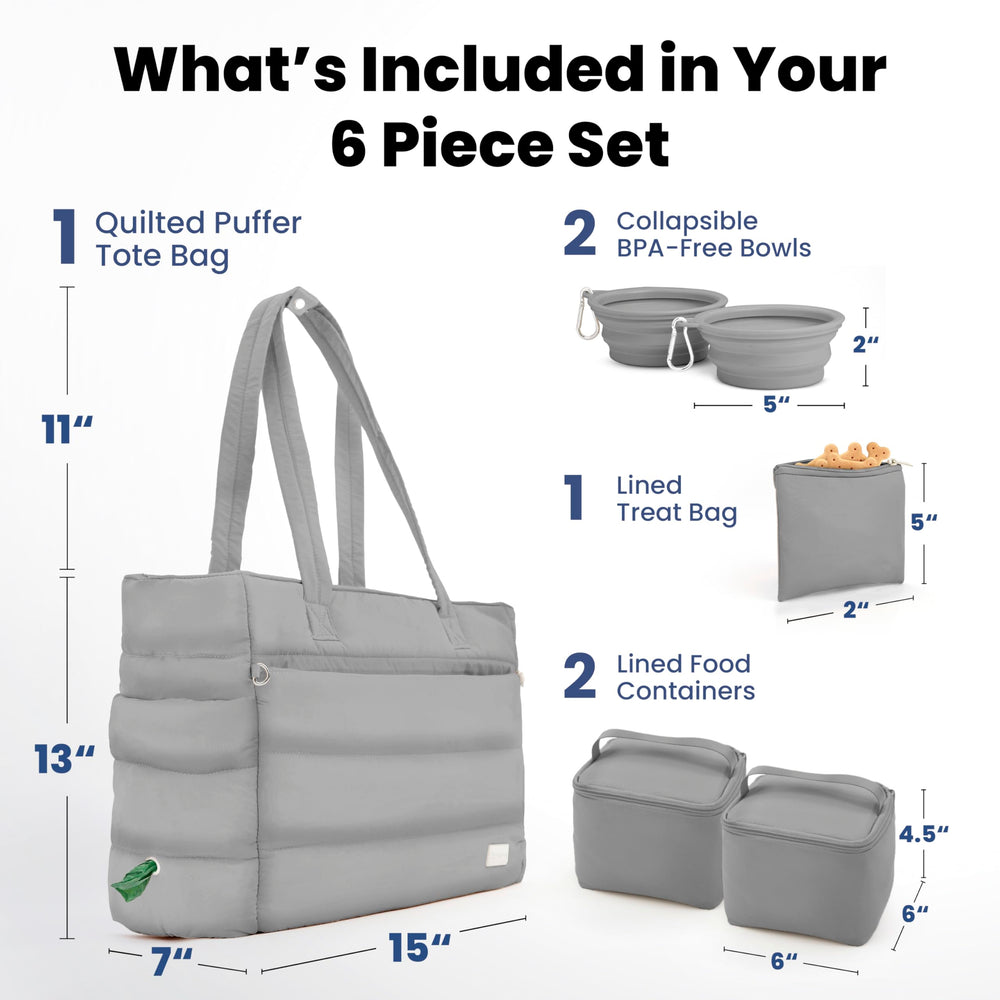 Rubyloo Collapsible dog bowls gray paired with tote for on-the-go hydration.