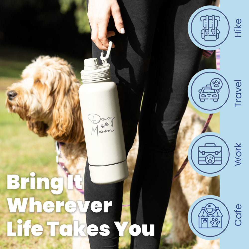 Rubyloo dog mom water bottle cream base storage shows stash or treats
