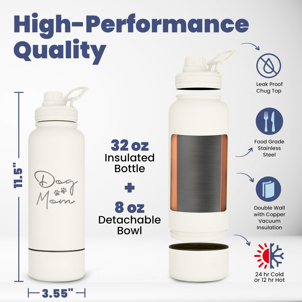 Rubyloo dog mom water bottle cream handle for secure grip during walks