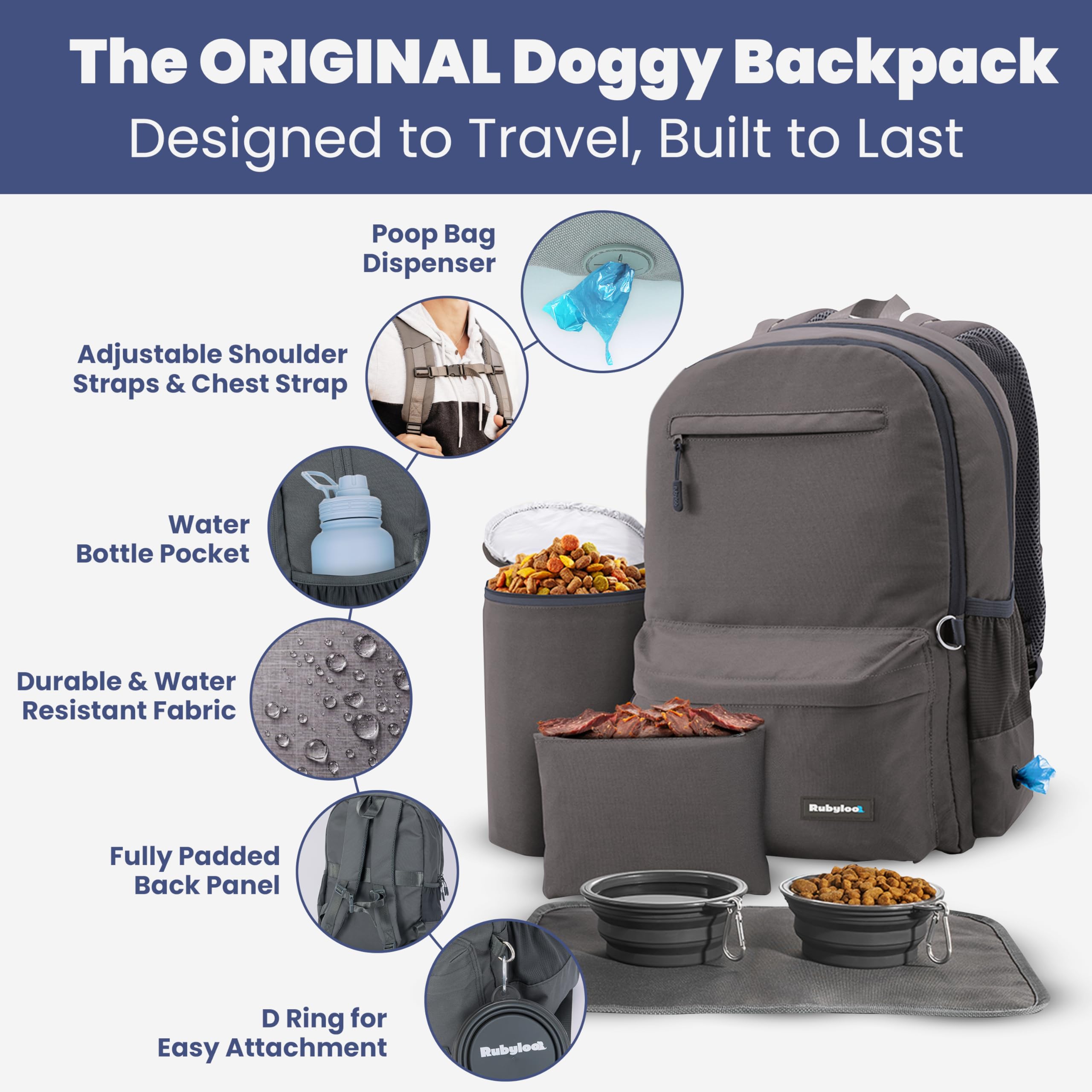 Rubyloo dog travel bag with laptop sleeve ready for work trips with pets.