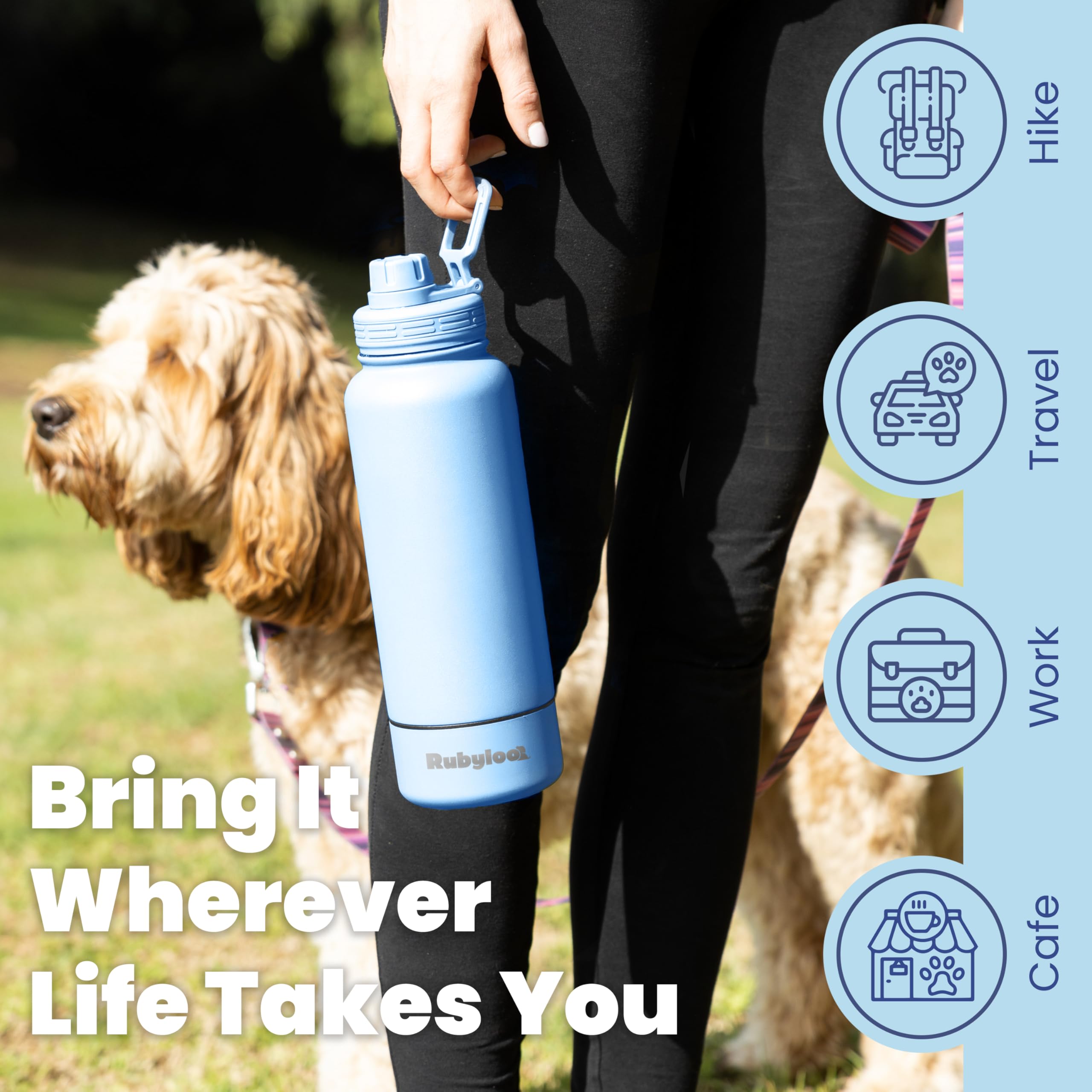 Rubyloo double-wall insulation keeps drinks cold for hours on adventures.
