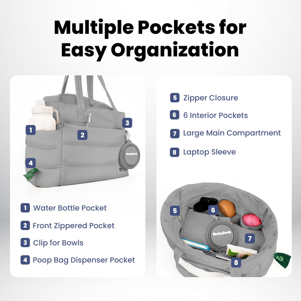 Rubyloo food containers gray tote storage for organized dog meals on trips.