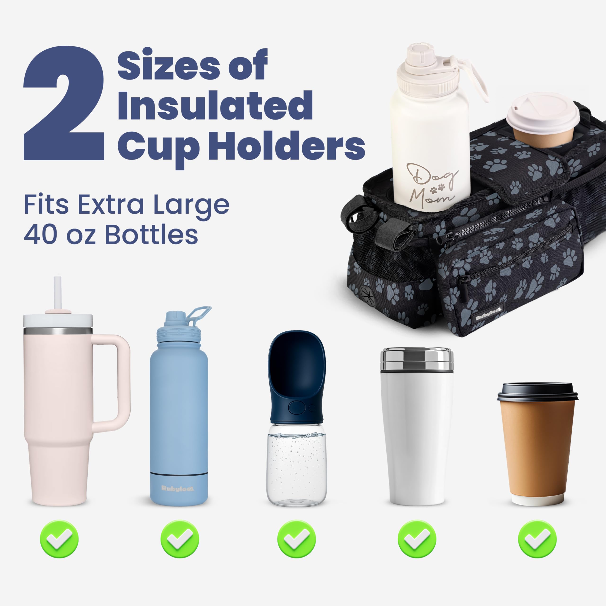 Rubyloo insulated cup holders keep drinks upright and spill-free.