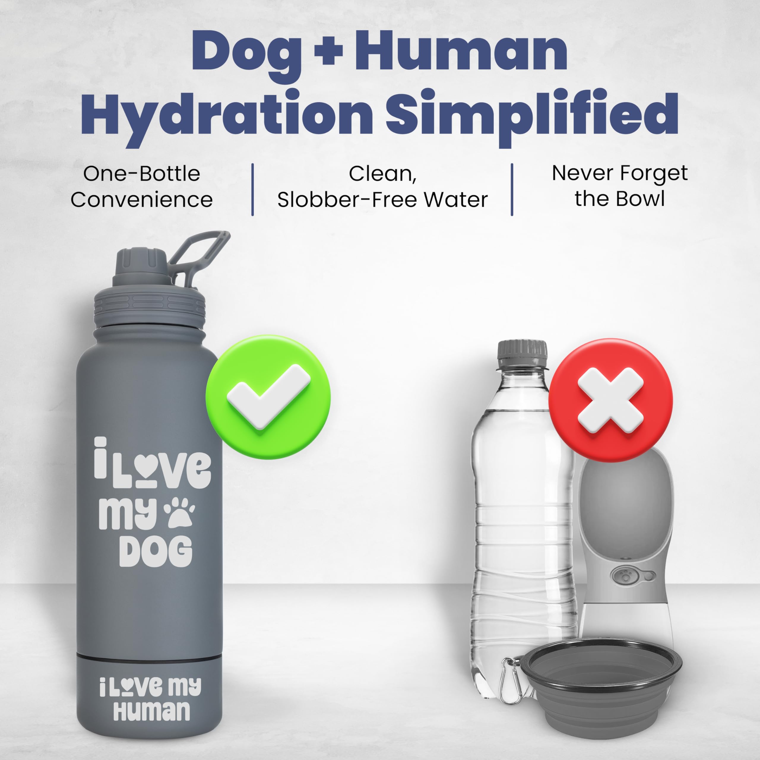 Rubyloo Love Smoky Grey bottle with detachable bowl enables quick dog hydration.