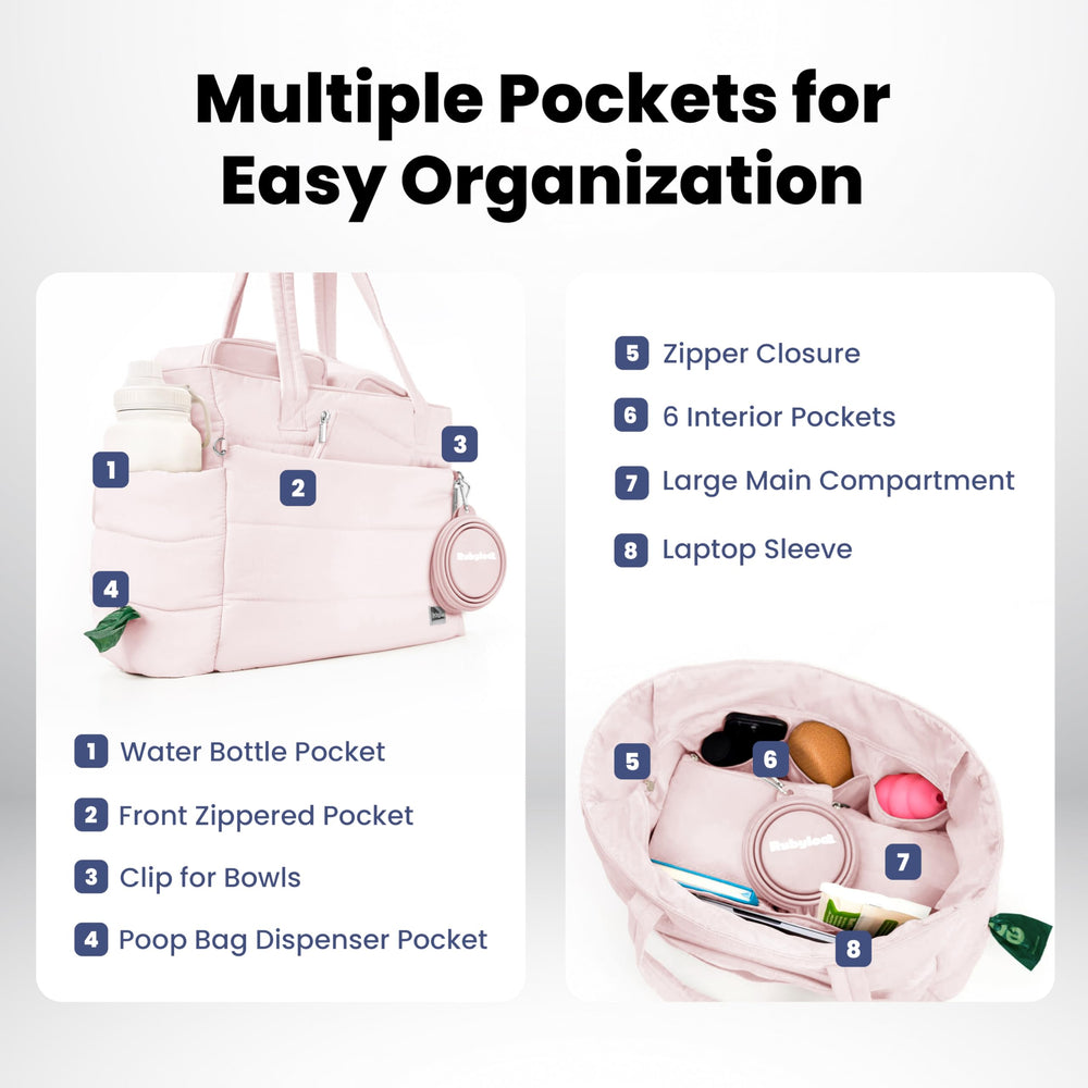 Rubyloo nine-pocket organization keeps treats wipes and more within reach.