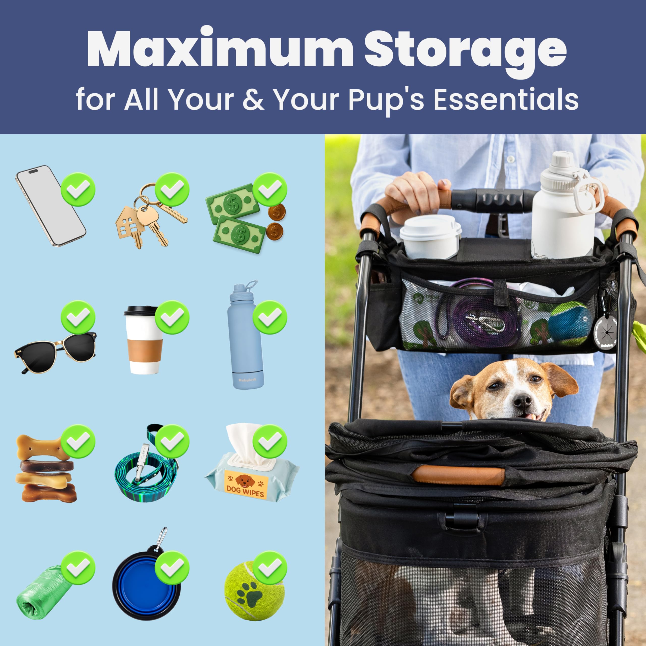 Rubyloo non-slip straps secure the caddy on 14-19-inch handlebars.