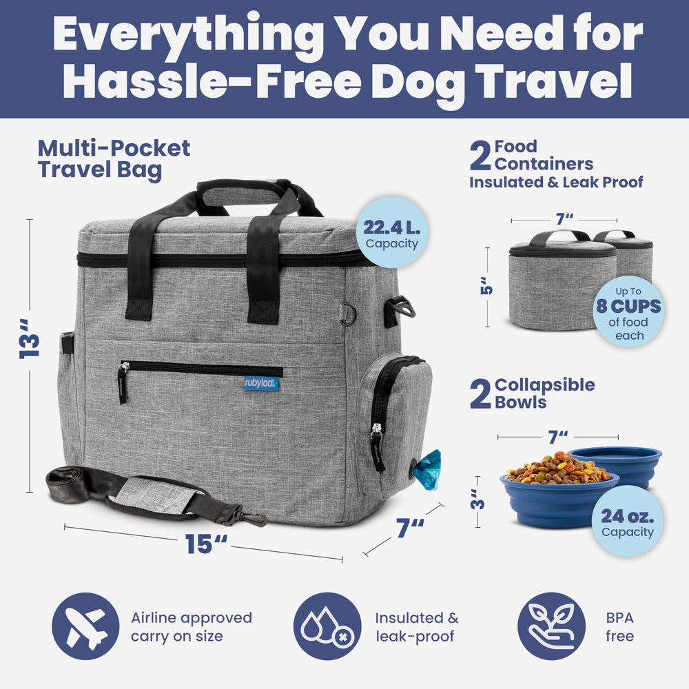 Rubyloo The Original Doggy Bag includes two leak-proof containers for on-the-go meals.