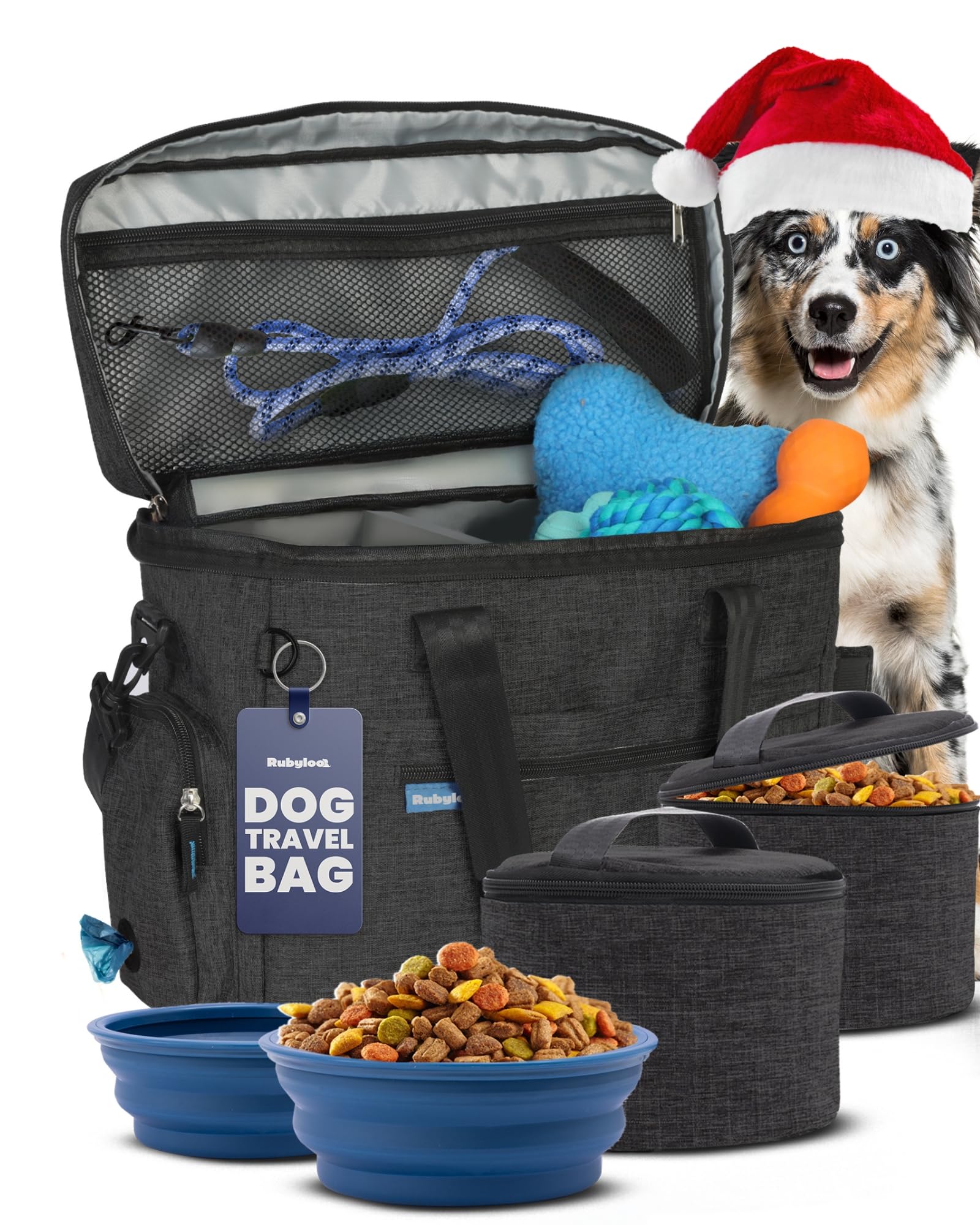 Rubyloo Original Doggy Bag open compartments for quick access during trips