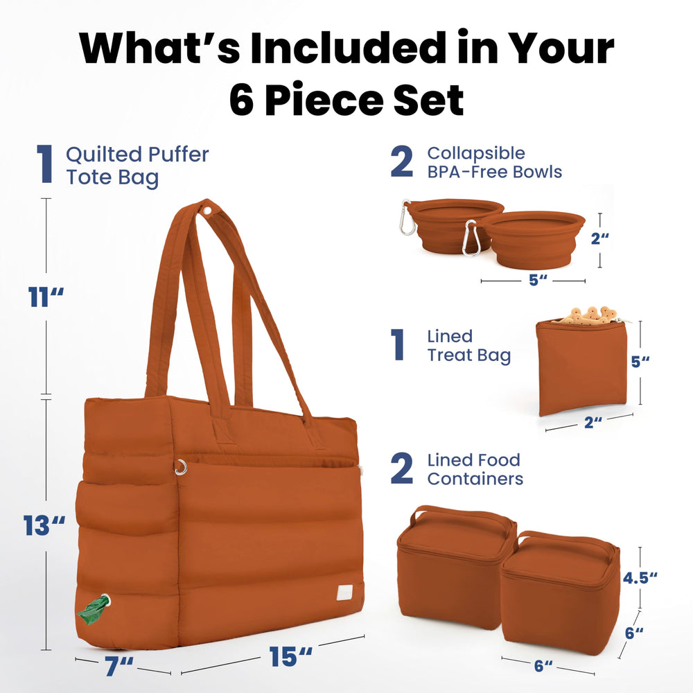 Rubyloo Puffer Dog Travel Bag collapsible bowls feature for on-the-go feeding