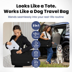 Rubyloo Puffer Dog Travel Bag with collapsible bowls for dining on trips.