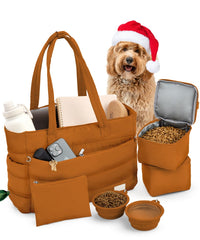 Rubyloo Puffer Dog Travel Bag front view showing polished tote for daily dog mom use