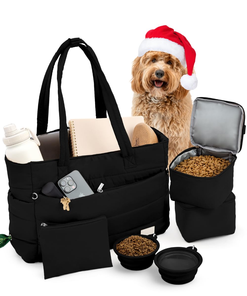 Rubyloo Puffer Dog Travel Bag full setup for on-the-go dog moms.