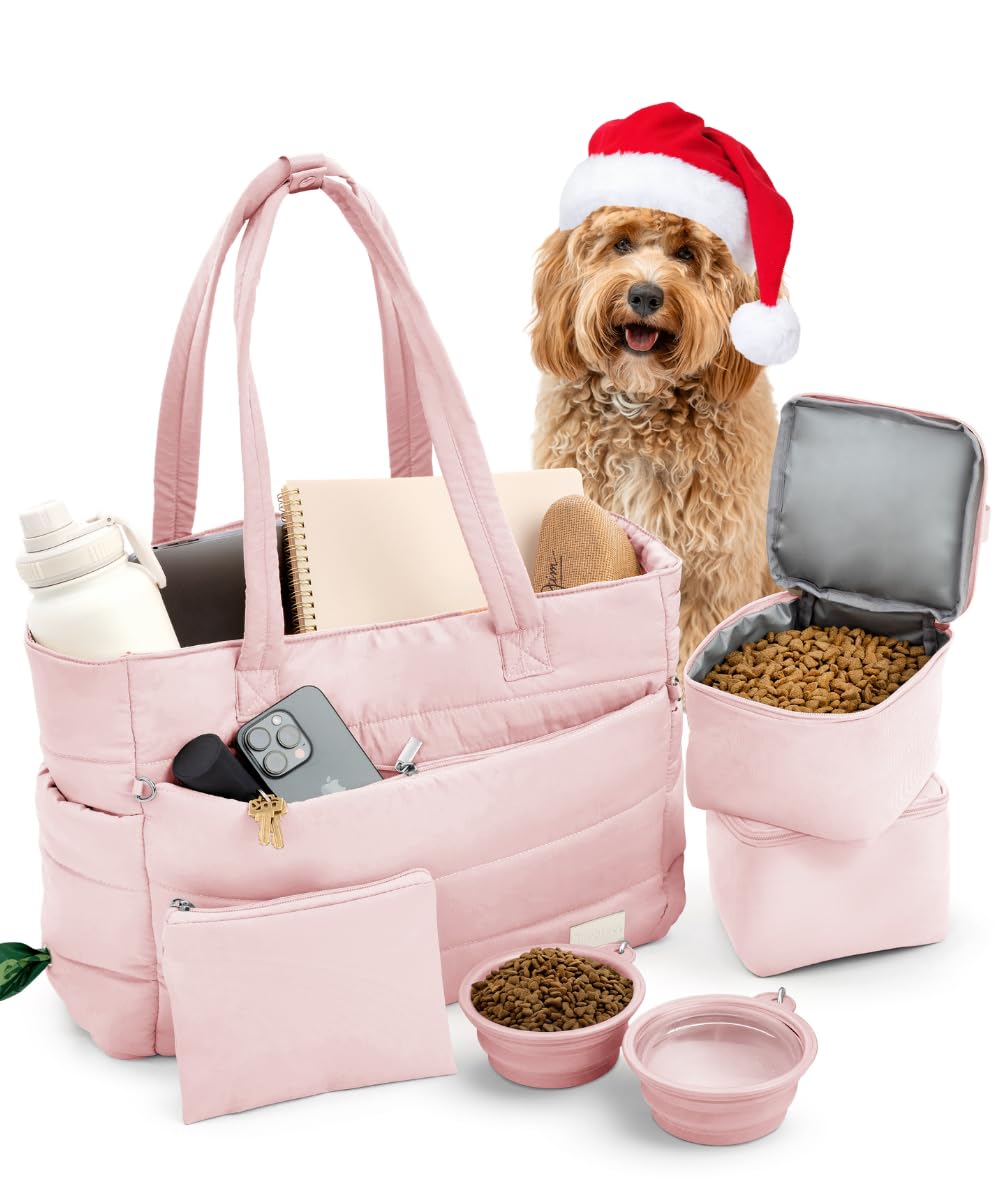 Rubyloo puffer dog travel bag pink, ideal for everyday errands and dog outings.