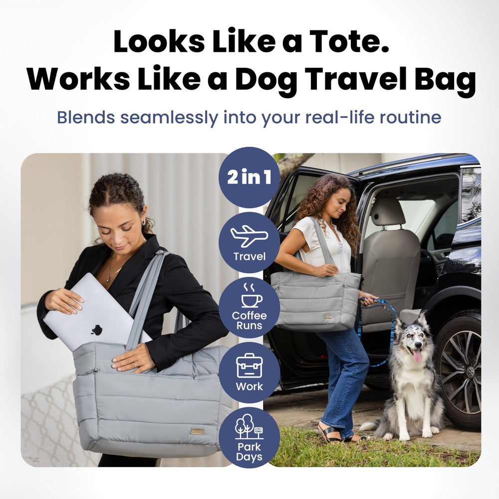 Rubyloo Puffer Tote gray top close-up showing lightweight, wipeable nylon for easy cleaning.