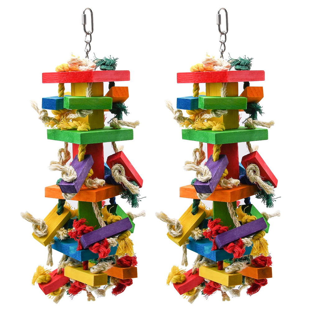 Ruby.Q large parrot toy 20in colorful wooden design attracts birds for chewing and climbing.