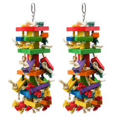 Ruby.Q large parrot toy 20in colorful wooden design attracts birds for chewing and climbing.