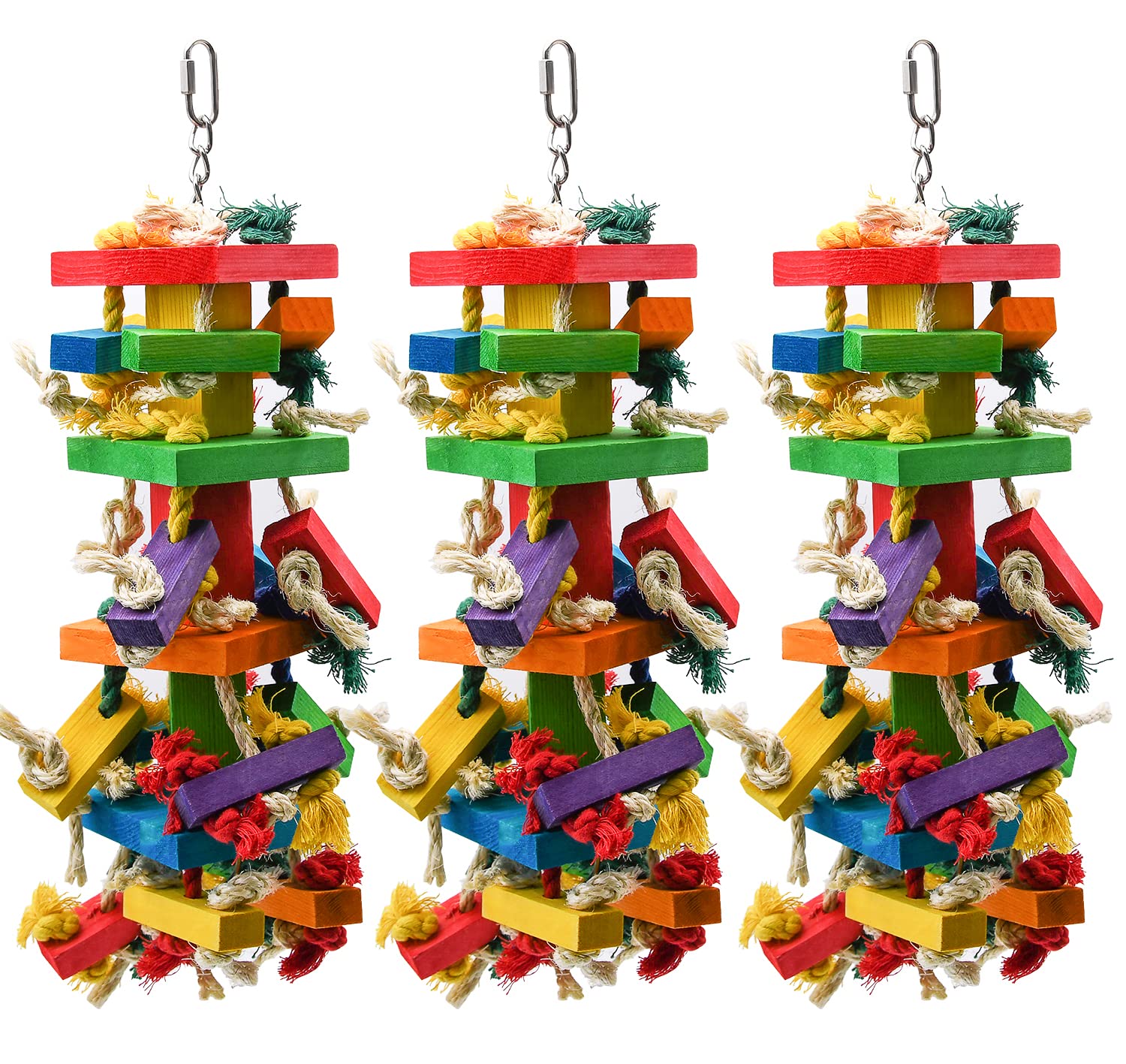 RubyQ large parrot toy 20-inch colorful wood chews; durable entertainment for large birds