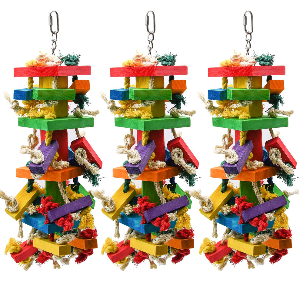 RubyQ large parrot toy 20-inch colorful wood chews; durable entertainment for large birds