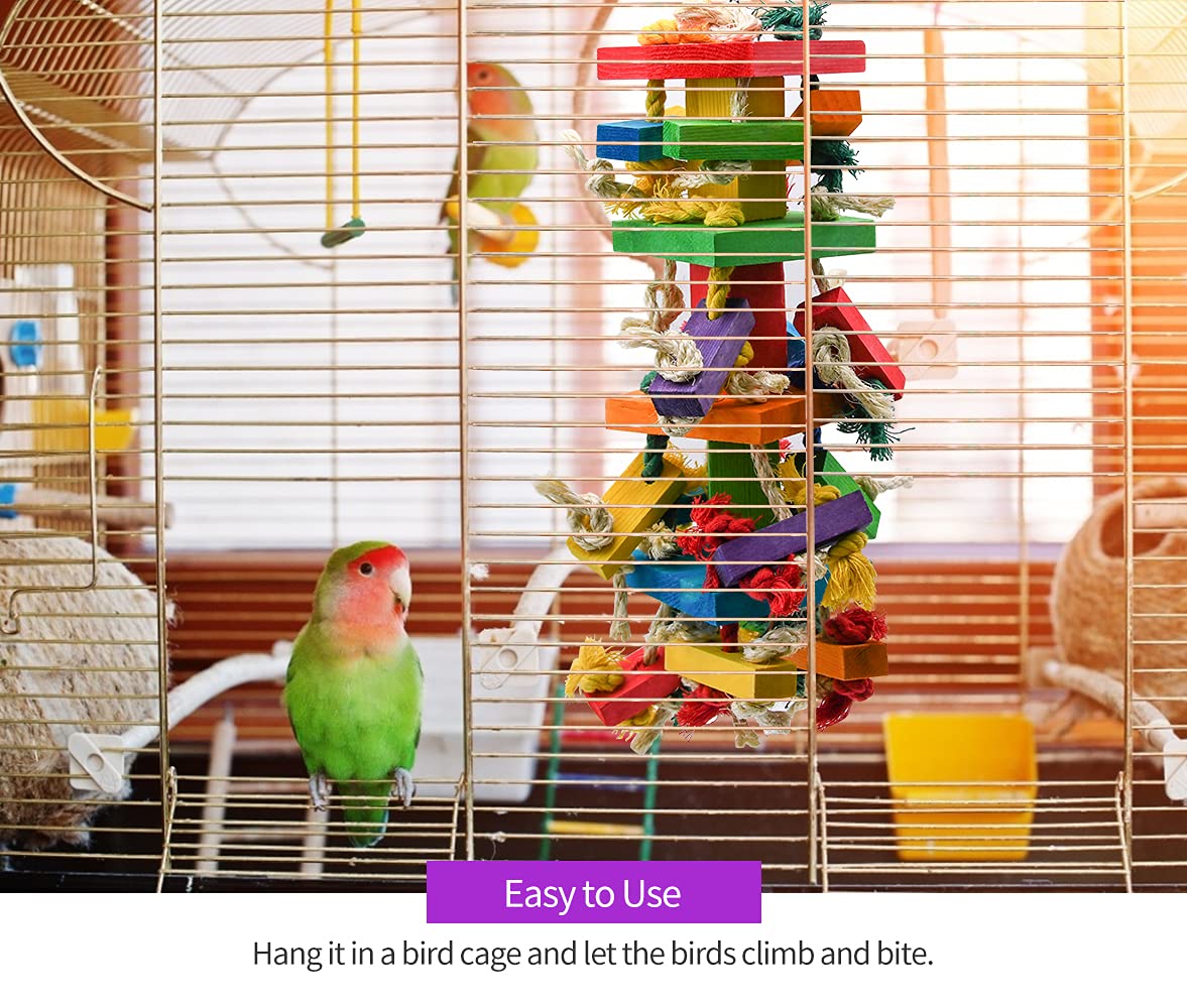 RUBY.Q parrot toy shown in cage for climbing and exploration
