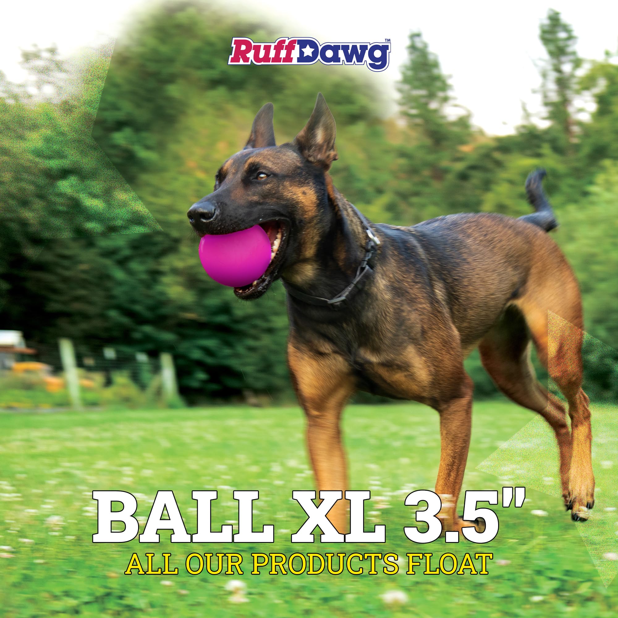 Ruff Dawg Ball XL neon water-play shot demonstrates splash-friendly fetch.