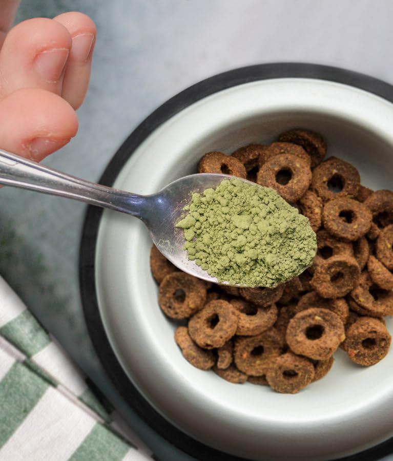 Ruff Greens multivitamin-dog-powder adds essential vitamins for overall vitality.