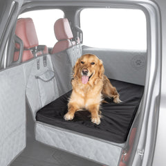 Ruff Liners dog bed car back seat close-up showing rebound foam for comfort.