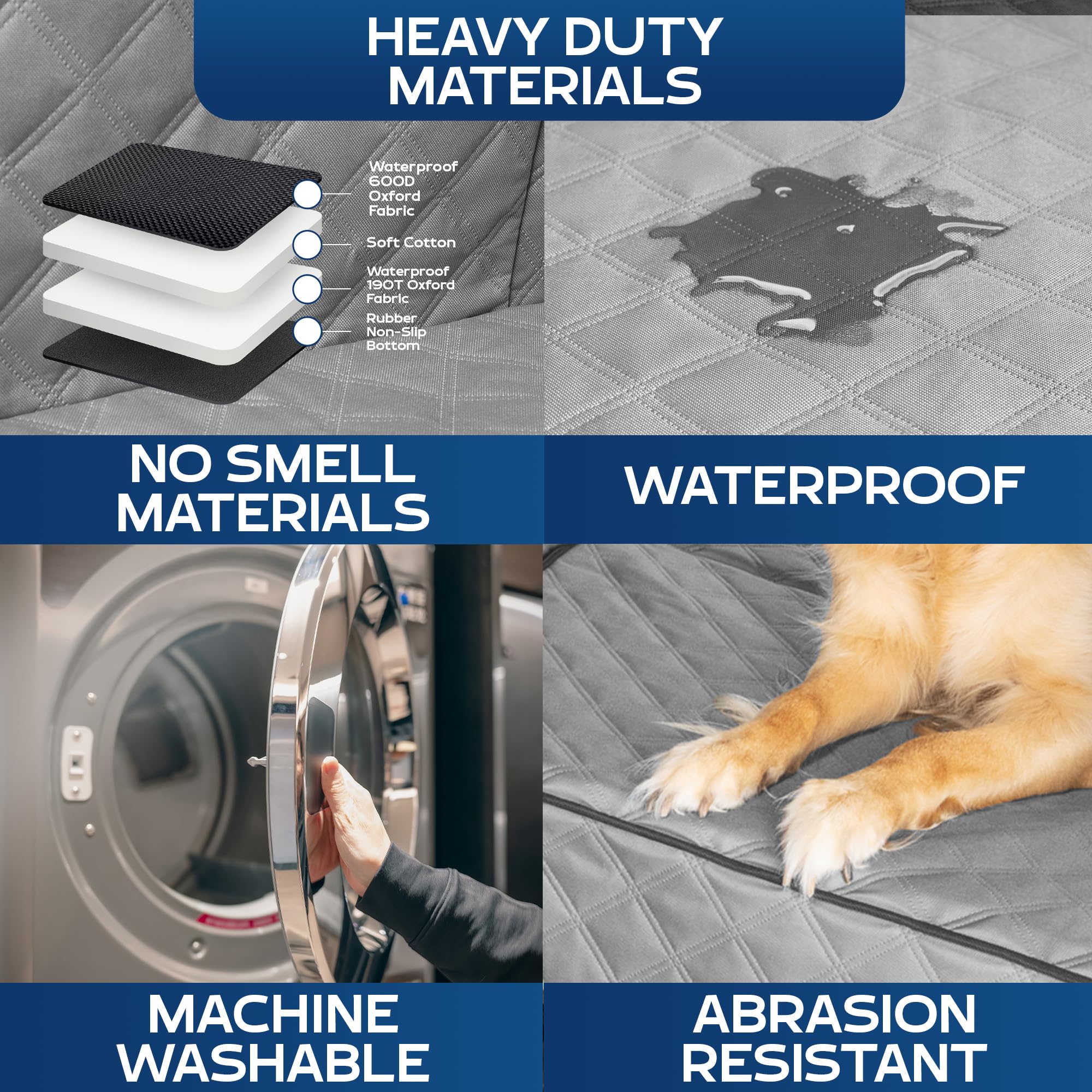 Ruff Liners waterproof materials protect seats from mud and spills during travel.