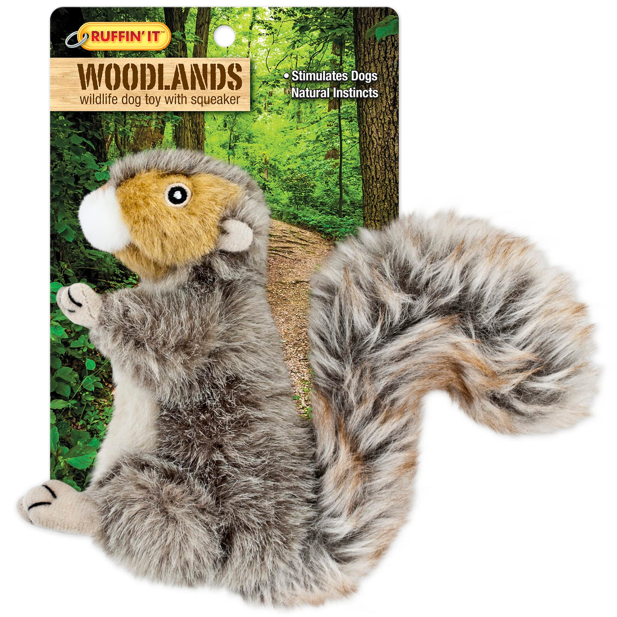 RUFFIN' IT Reaowazo Woodlands Plush Squirrel Toy close-up shows soft fur for cozy cuddling.