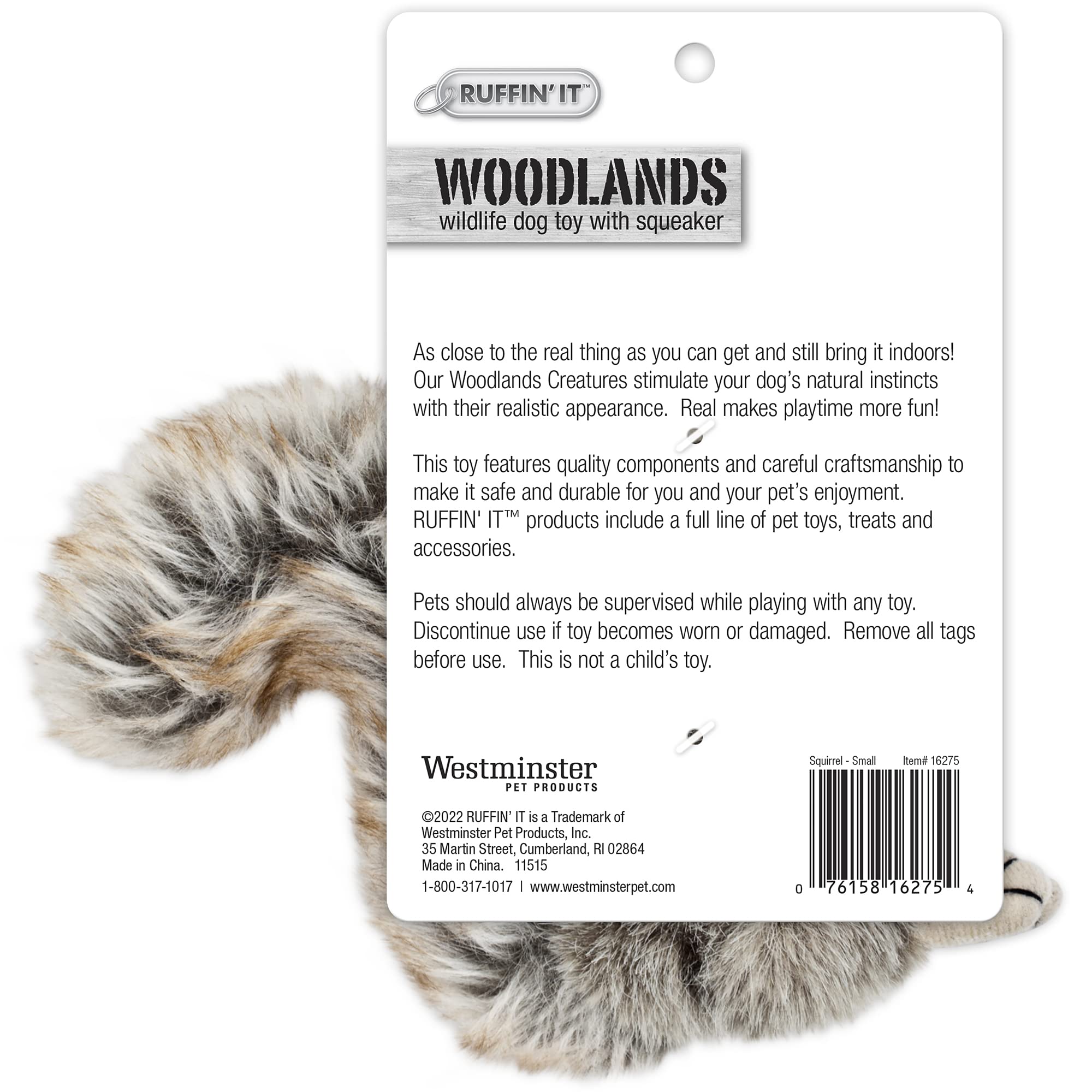 RUFFIN' IT Reaowazo Woodlands Plush Squirrel Toy soft plush fur invites gentle nuzzles after play.