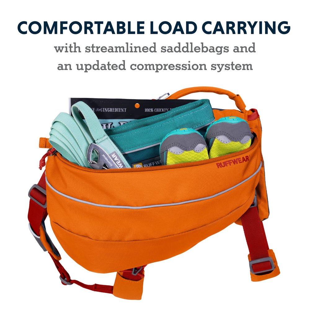 Ruffwear Approach Pack dual saddlebags ready to carry trail essentials.