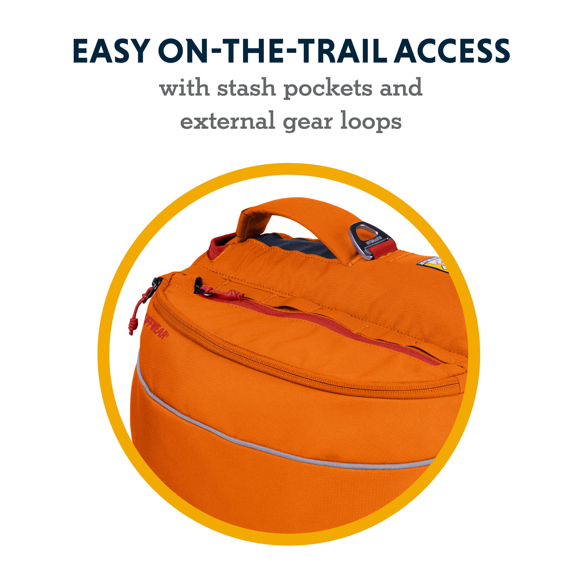 Ruffwear Approach Pack internal storage with vertical stash pocket for quick access.