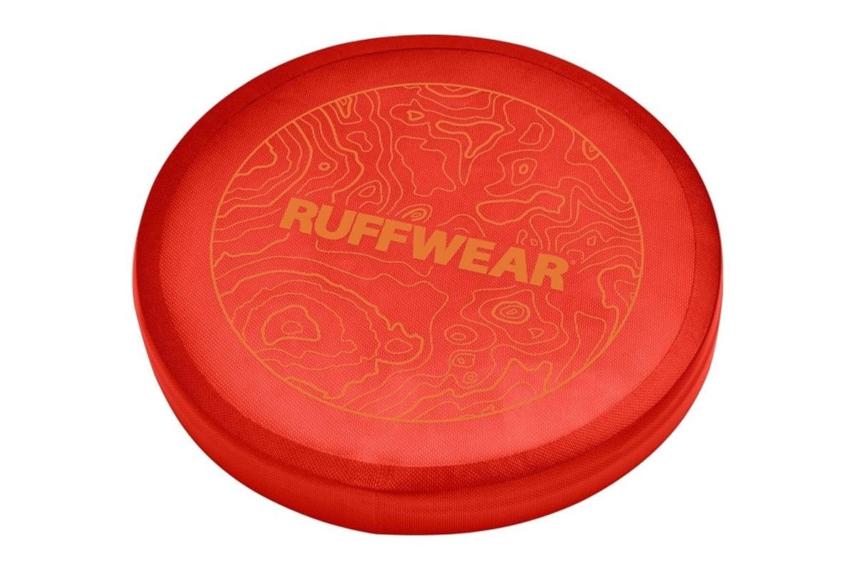 Ruffwear Camp Flyer disc in red sumac color, soft on teeth during light midair catches.
